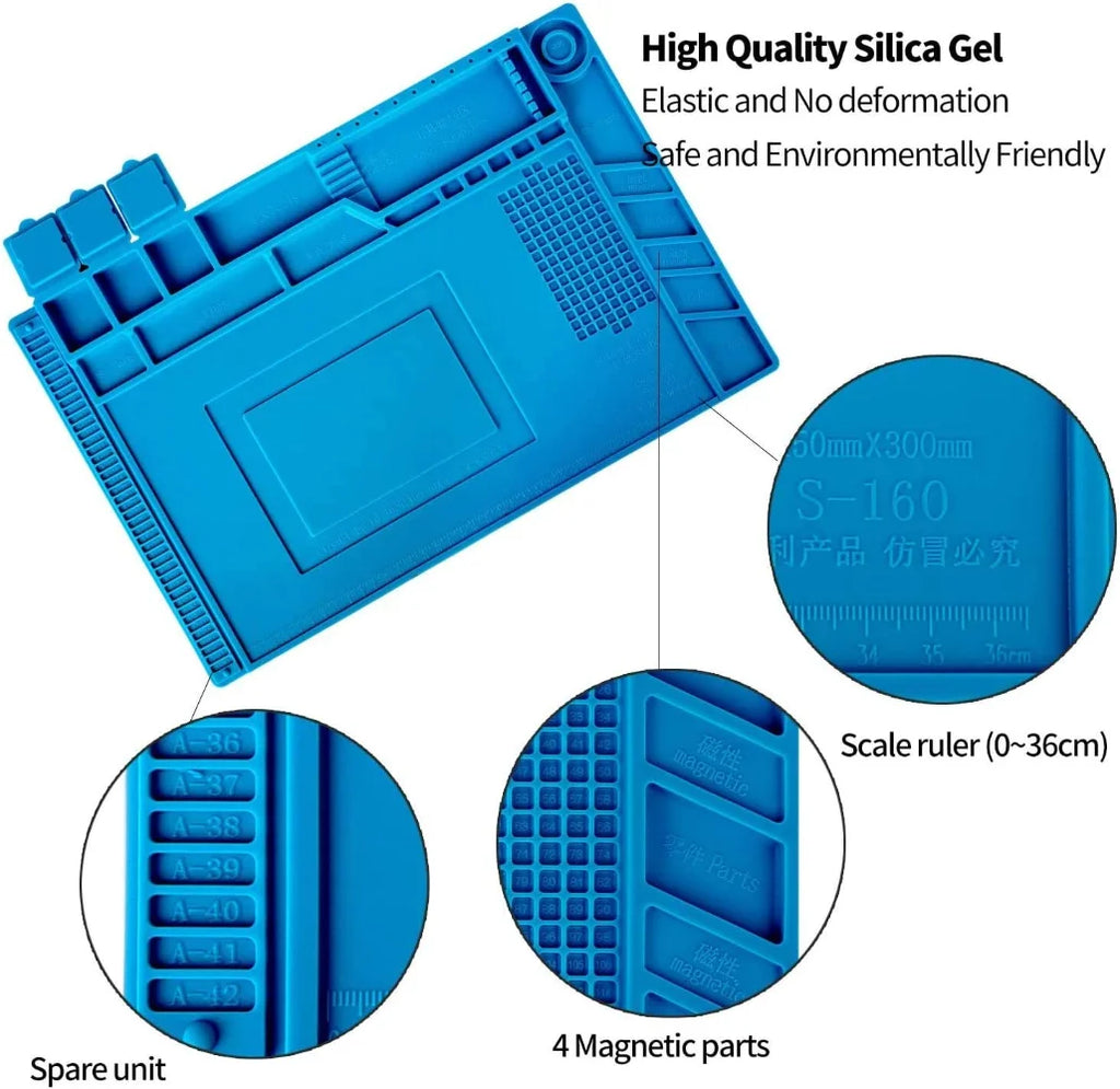 Silicone Soldering Mat - Heat Resistant 932F Anti-Static Magnetic Work Mat