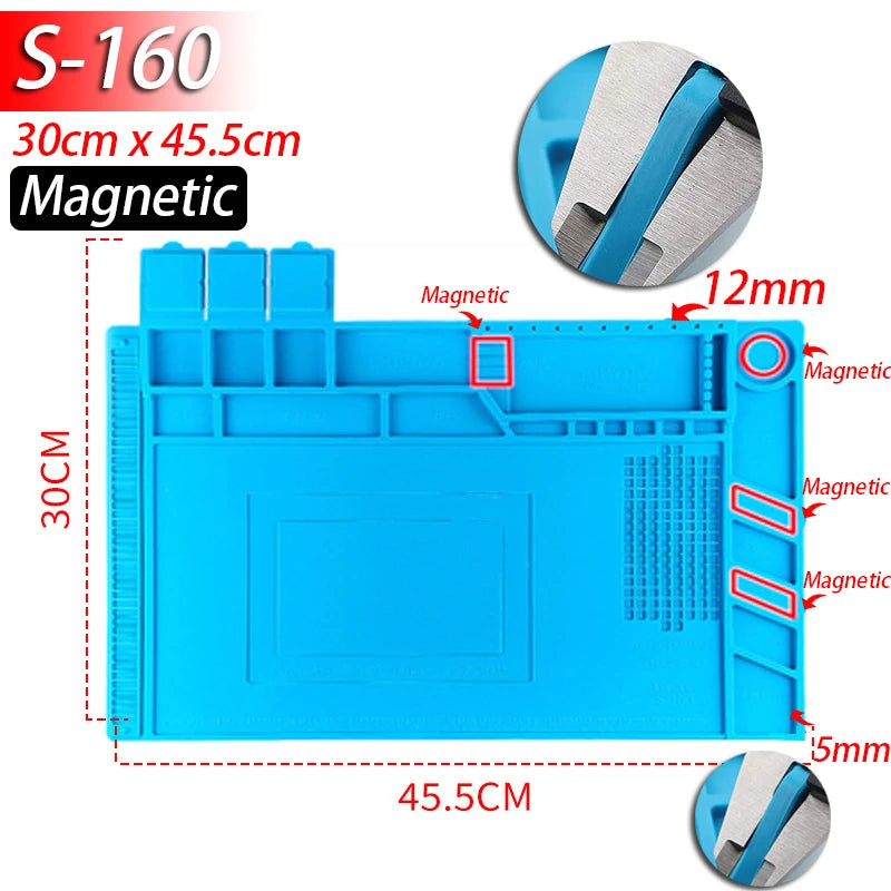 Silicone Soldering Mat - Heat Resistant 932F Anti-Static Magnetic Work Mat