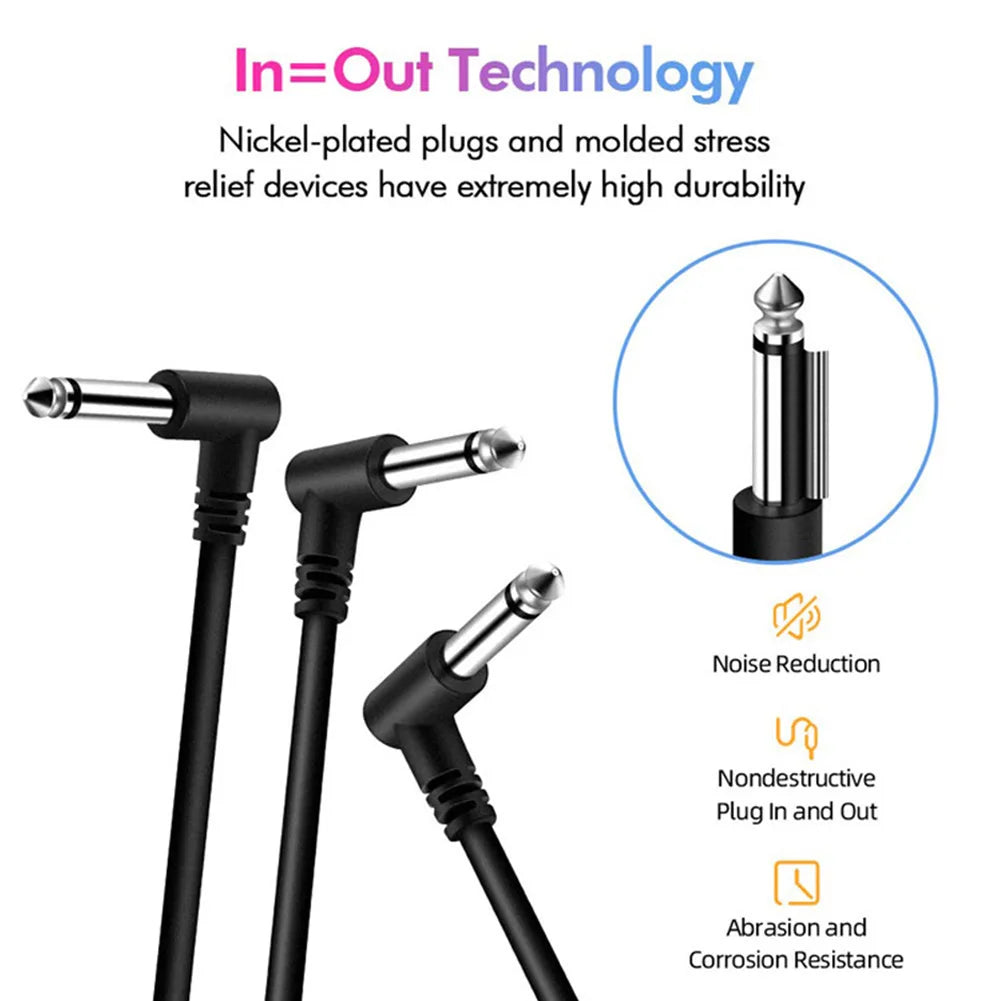 1/4" Right-Angle Guitar Pedal Patch Cable | 15cm Low-Profile | Tangle-Free Pedalboard Cable