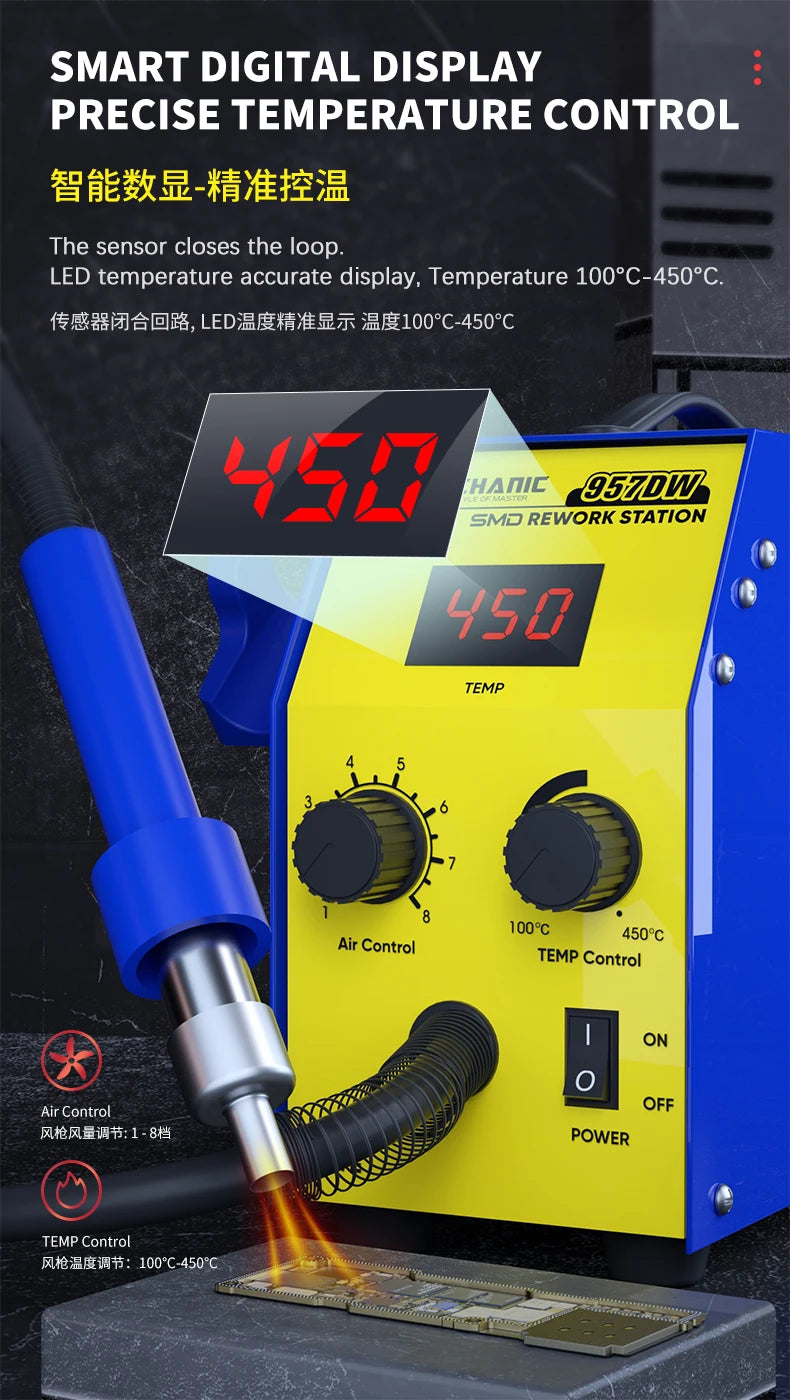 Mechanic 957DW Hot Air Rework and Desoldering Station - Dual Scroll