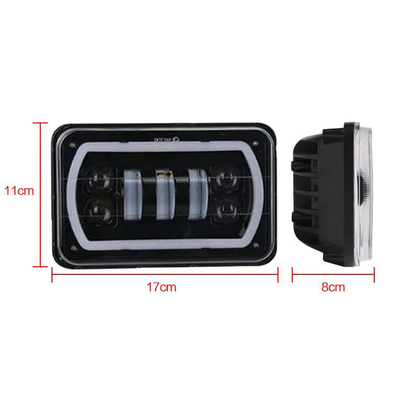 4x6 LED Headlight with White Halo DRL and Amber H4 Plug - 1 PC