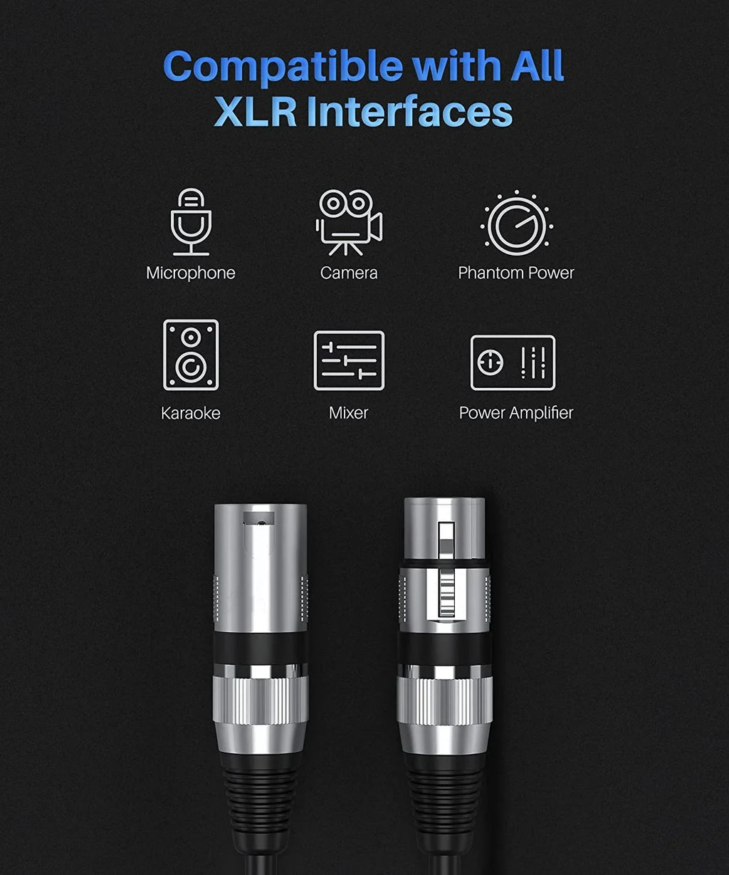 OFC XLR Balanced Microphone Cable | 3-Pin Male to Female | 1m–15m