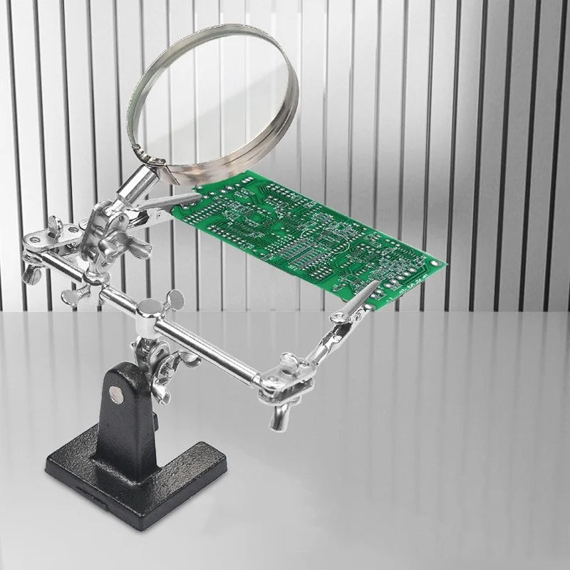 Soldering Iron Station Stand with Magnifying Glass and Third Hand Clamp