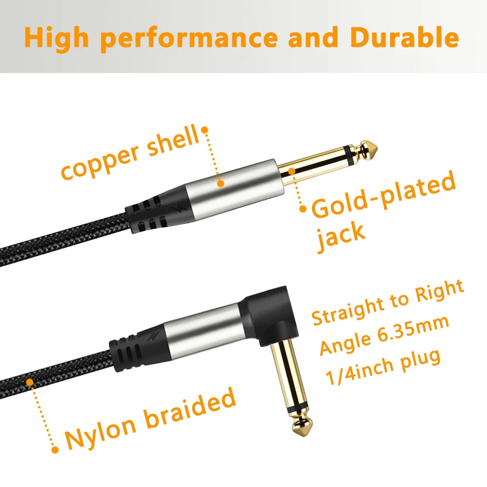 1/4" TS Mono Guitar Cable | Nylon Braided OFC | Straight & Right-Angle