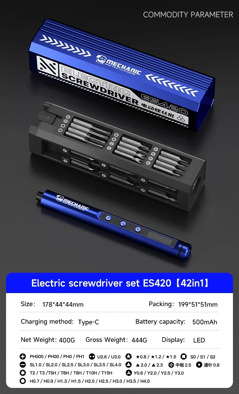 Mechanic Electric Screwdriver with LED - Phone, Tablet and Watch Repair Tool