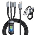 100W Transparent Luminous 3-in-1 Super Fast Charging Cable with LED Display, USB C to Lightning/USB A/Micro Adapter