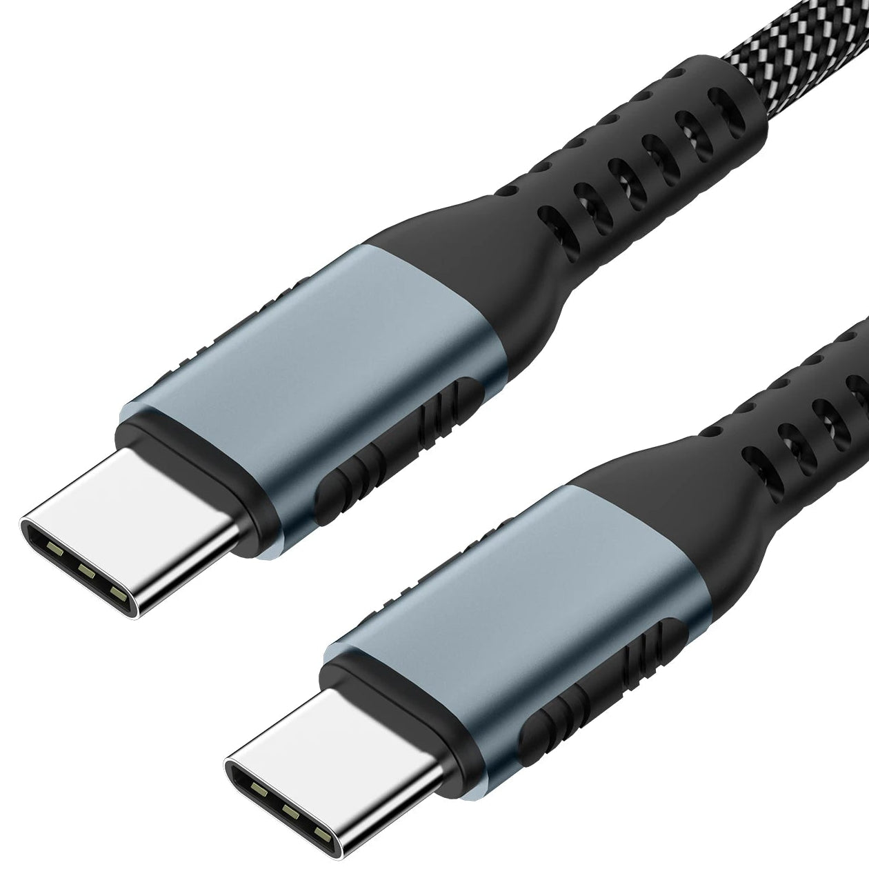 Two USB Type-C cables with fast charging specifications on a white background