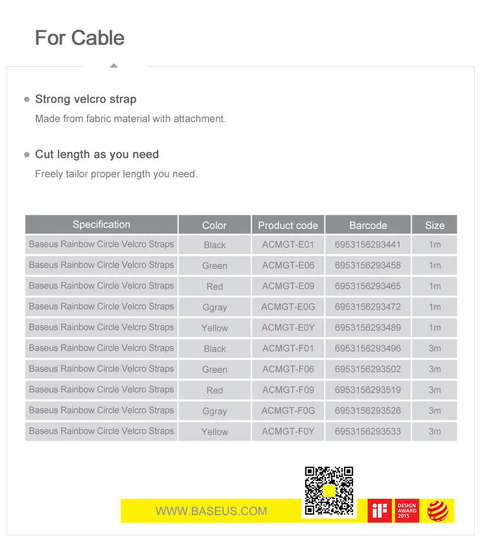 Baseus Velcro Cable Straps — Reusable Nylon Cable Ties & Organizer Clips