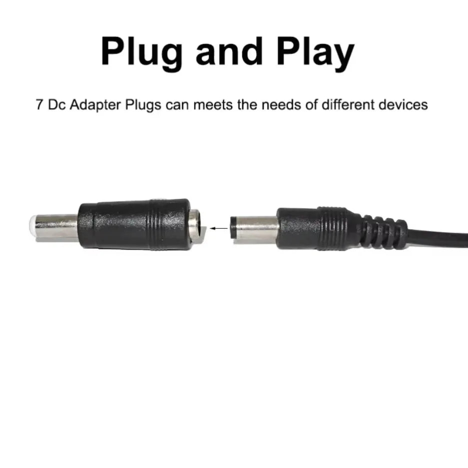 USB to DC Power Cable — 8 Interchangeable Tips for CCTV, Routers & More