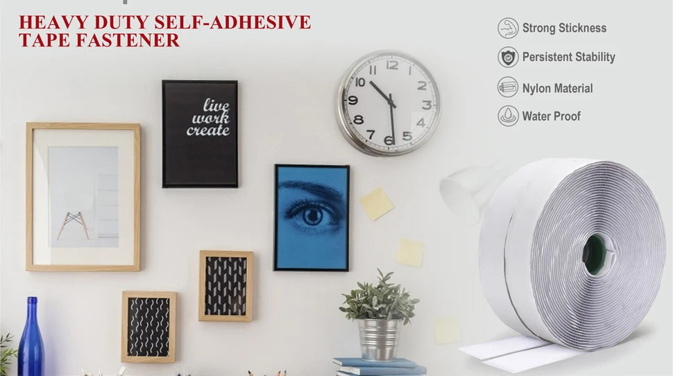 Self-Adhesive Hook & Loop Velcro Tape — Black & White, 20–50mm Width