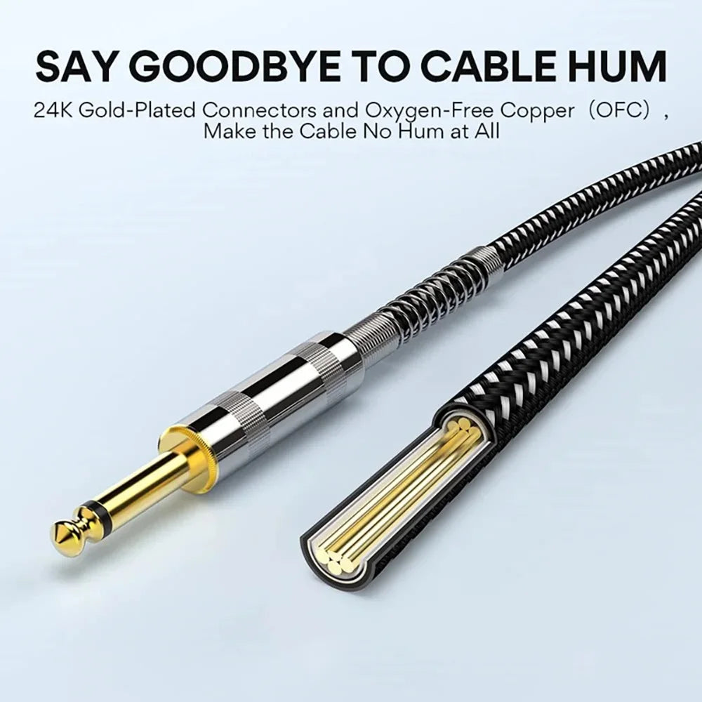 1/4" TRS Guitar Instrument Cable | OFC 95% Braided Shield | Straight & Right-Angle | 1.5m–10m