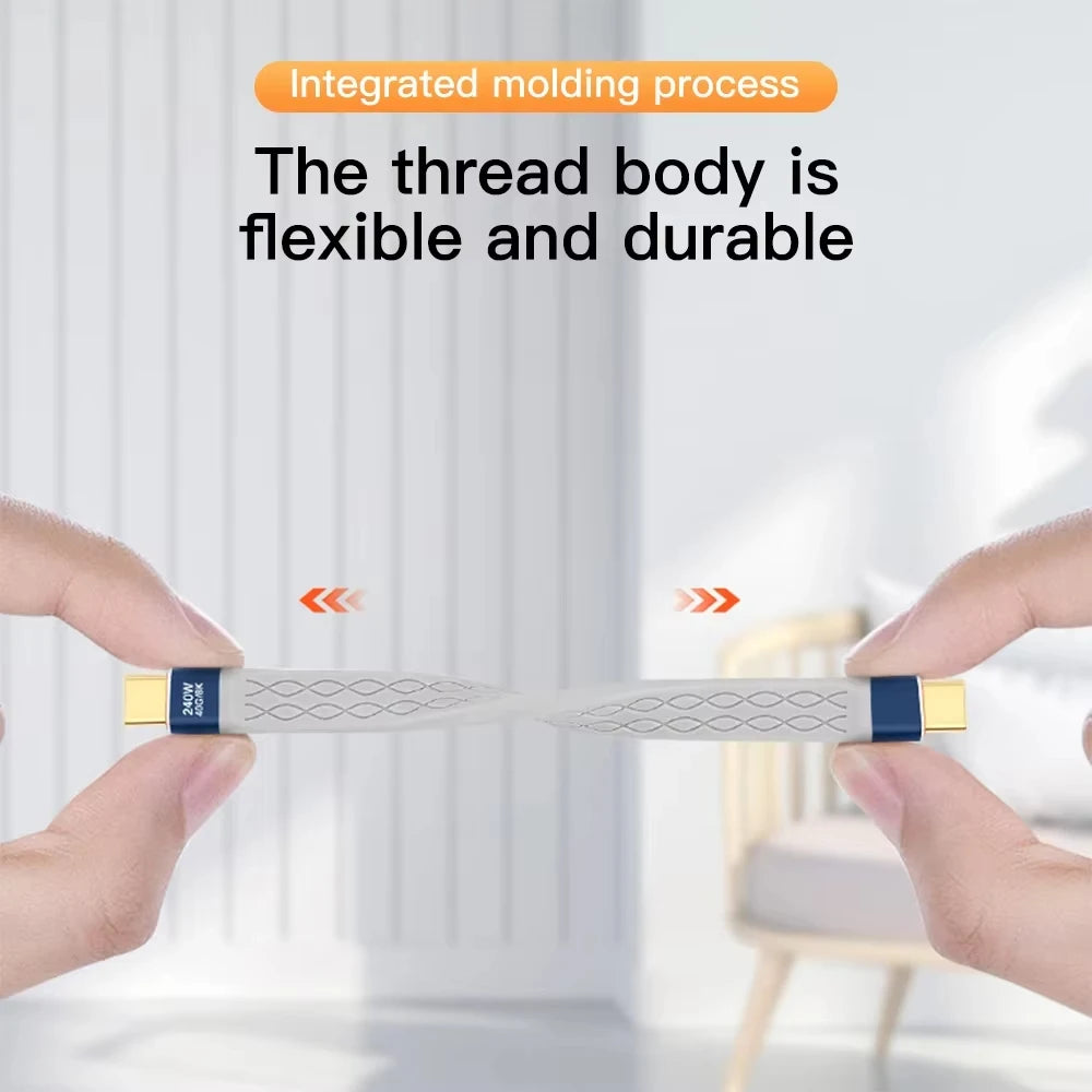 USB C to USB C 240W Short Cable Fast Charging Type-C Cord 40Gbps Data Transfer 8K Flat Slim FPC Data Charge Extension Cable ﻿