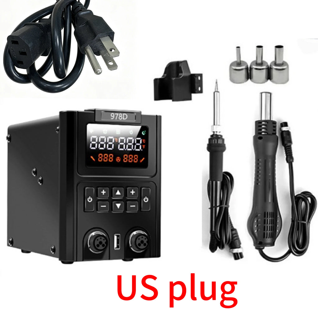 2-in-1 Hot Air Heat Gun and Soldering Iron - SMD Rework Station Dual LED Display