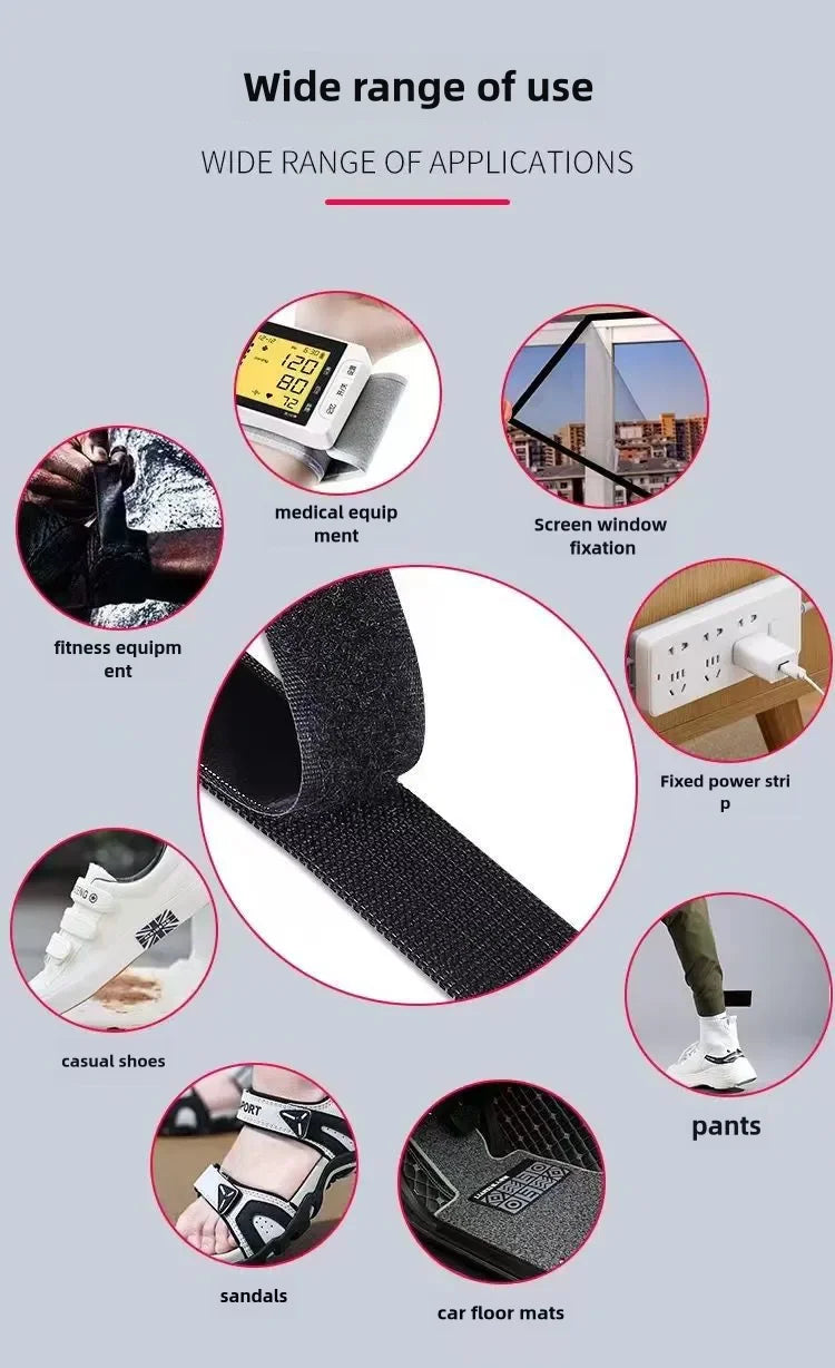 Self-Adhesive Hook & Loop Velcro Tape — Black & White, 20–50mm Width
