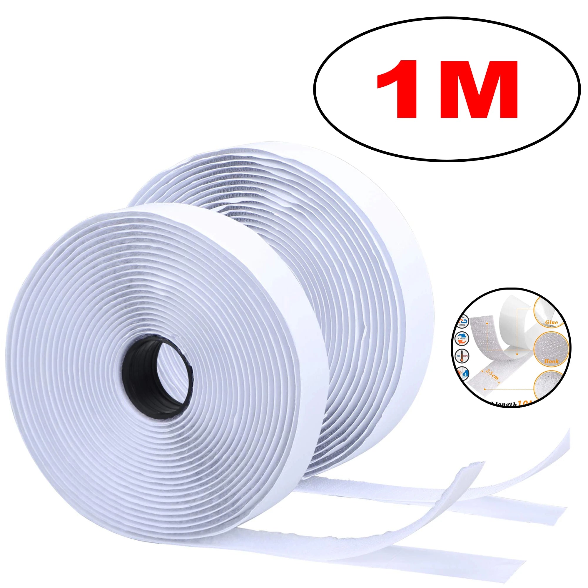 Self-Adhesive Hook & Loop Velcro Tape — Black & White, 20–50mm Width