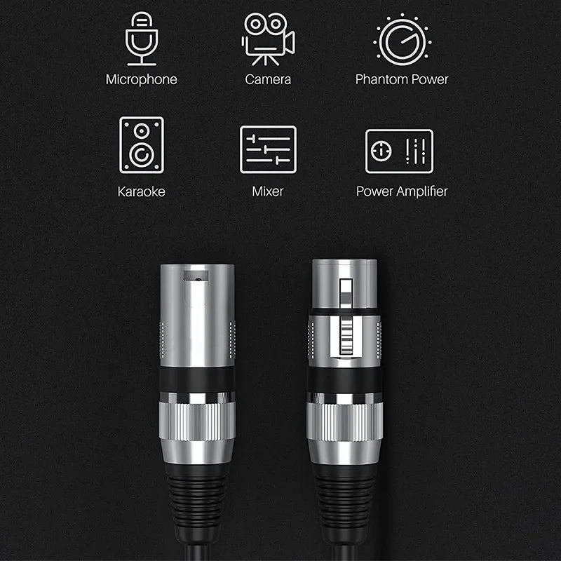 OFC XLR Balanced Microphone Cable | 3-Pin Male to Female | 1m–15m
