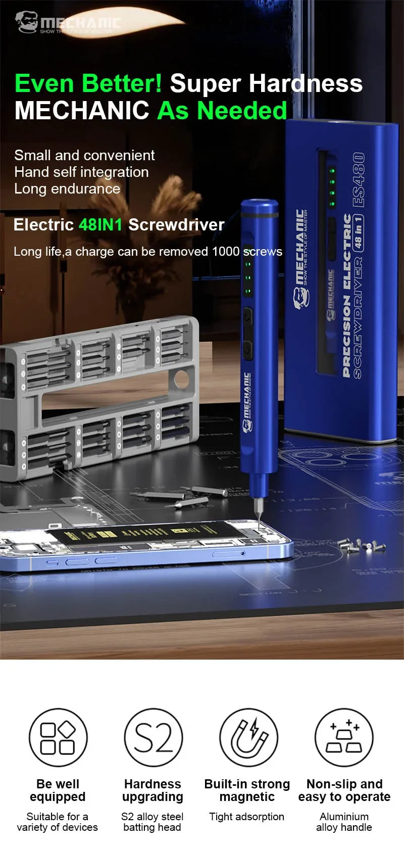 Mechanic Electric Screwdriver with LED - Phone, Tablet and Watch Repair Tool