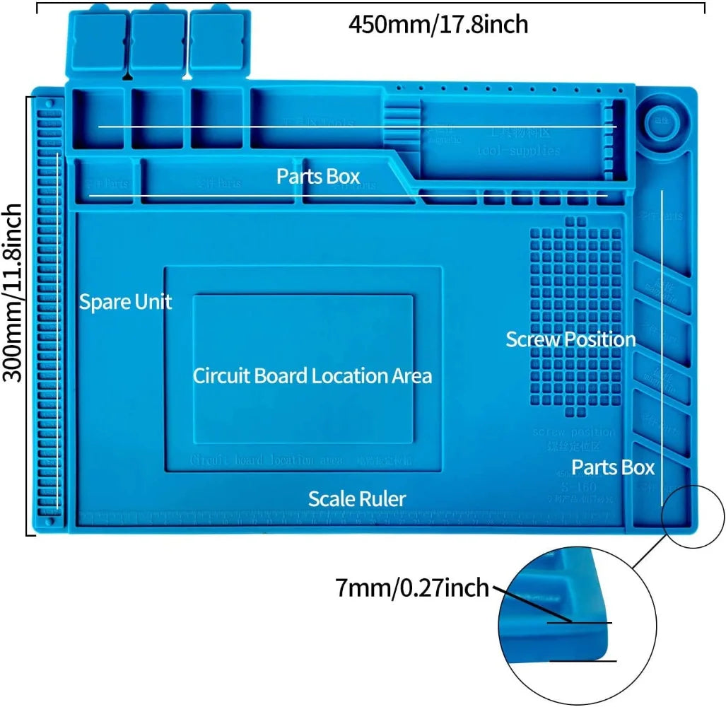 Silicone Soldering Mat - Heat Resistant 932F Anti-Static Magnetic Work Mat