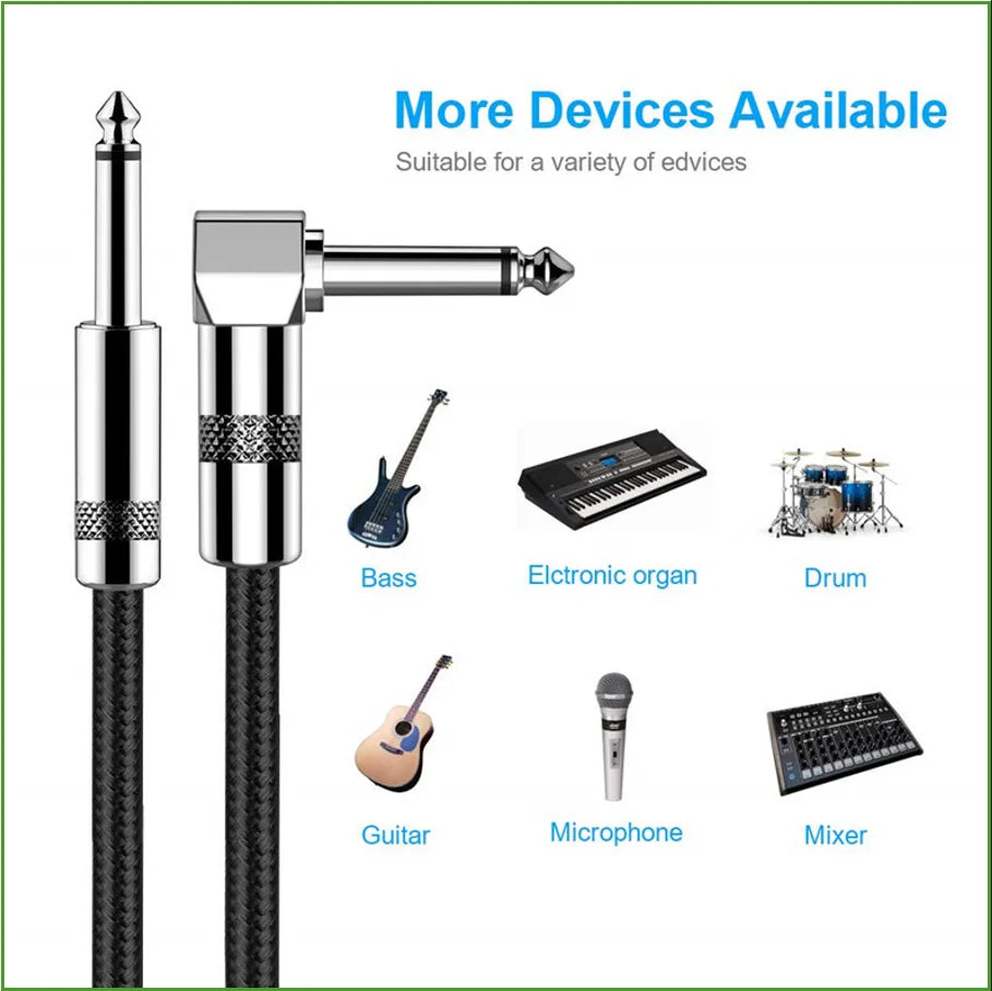 Cable with various musical devices icons and text on a white background
