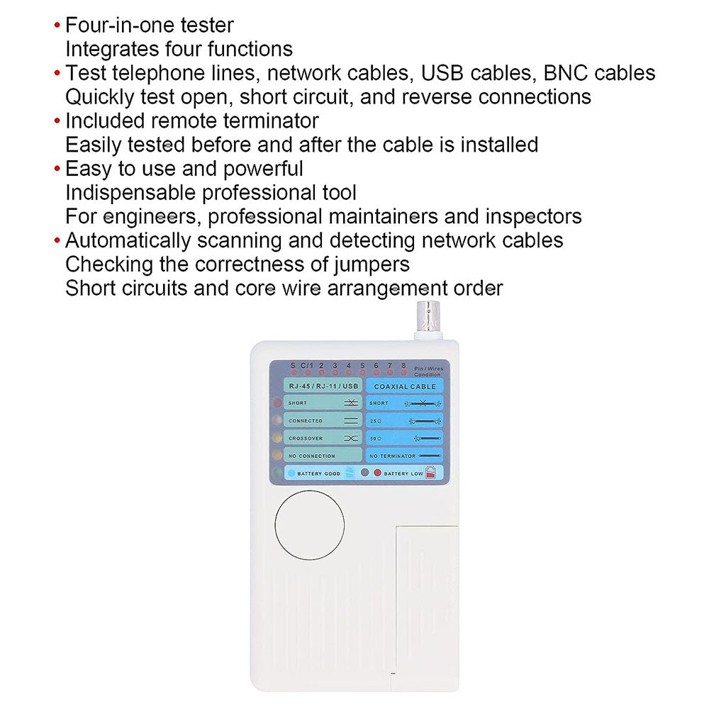 Professional Multi Function 4 In 1 Network Cable Tester RJ45/RJ11/USB/BNC LAN Cable Cat5 Cat6 Wire Tester