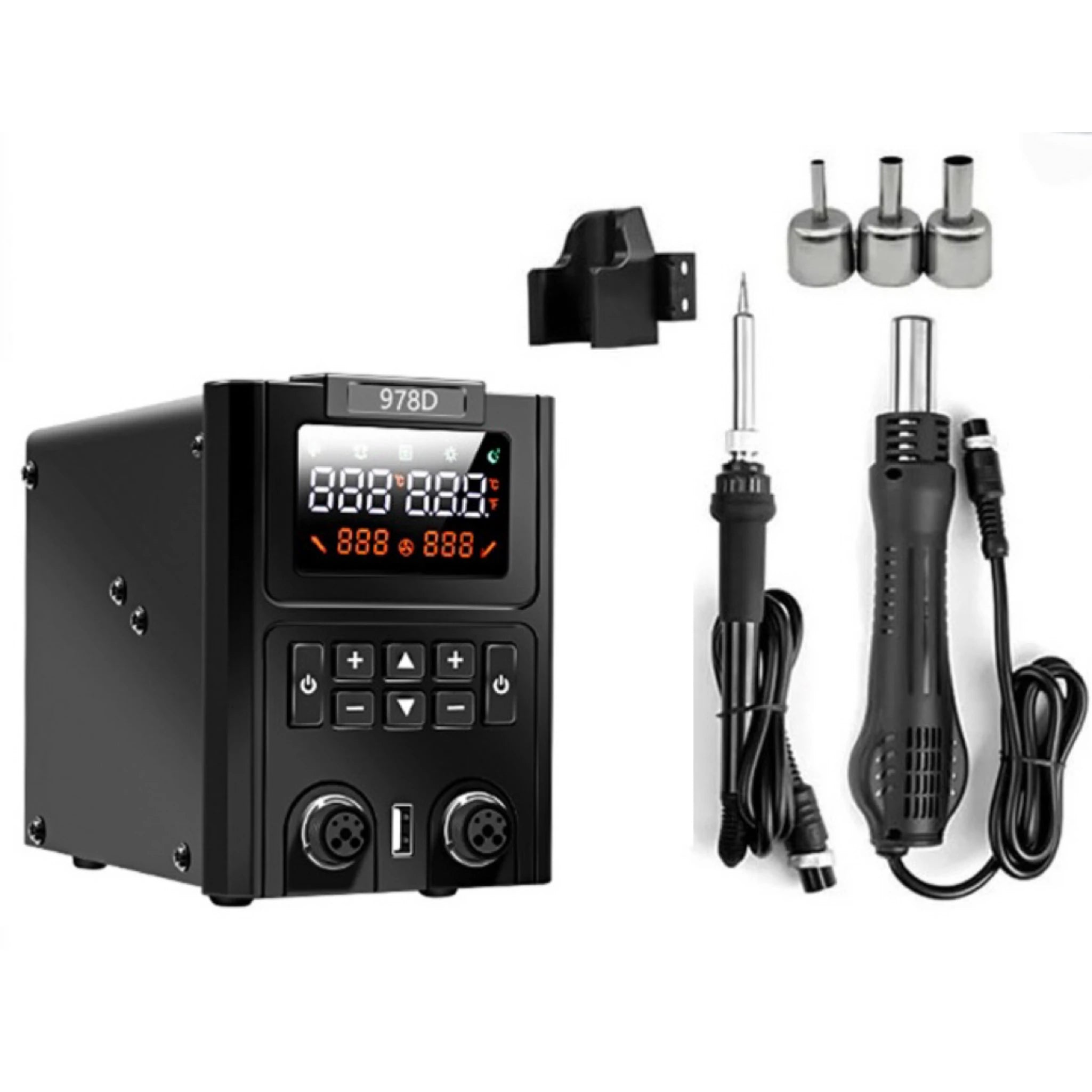 2-in-1 Hot Air Heat Gun and Soldering Iron - SMD Rework Station Dual LED Display