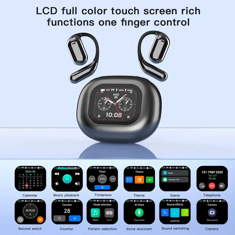 UYUXIO AI Translation Earbuds — Real-Time 144 Languages, LCD Screen, Open-Ear ANC