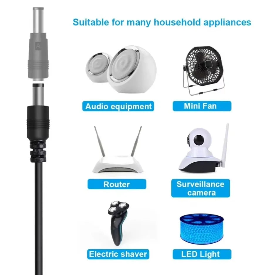 USB to DC Power Cable — 8 Interchangeable Tips for CCTV, Routers & More