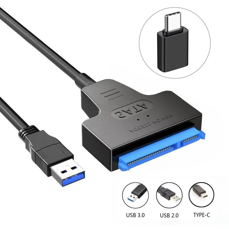 SATA to USB adapter with connectors on a white background