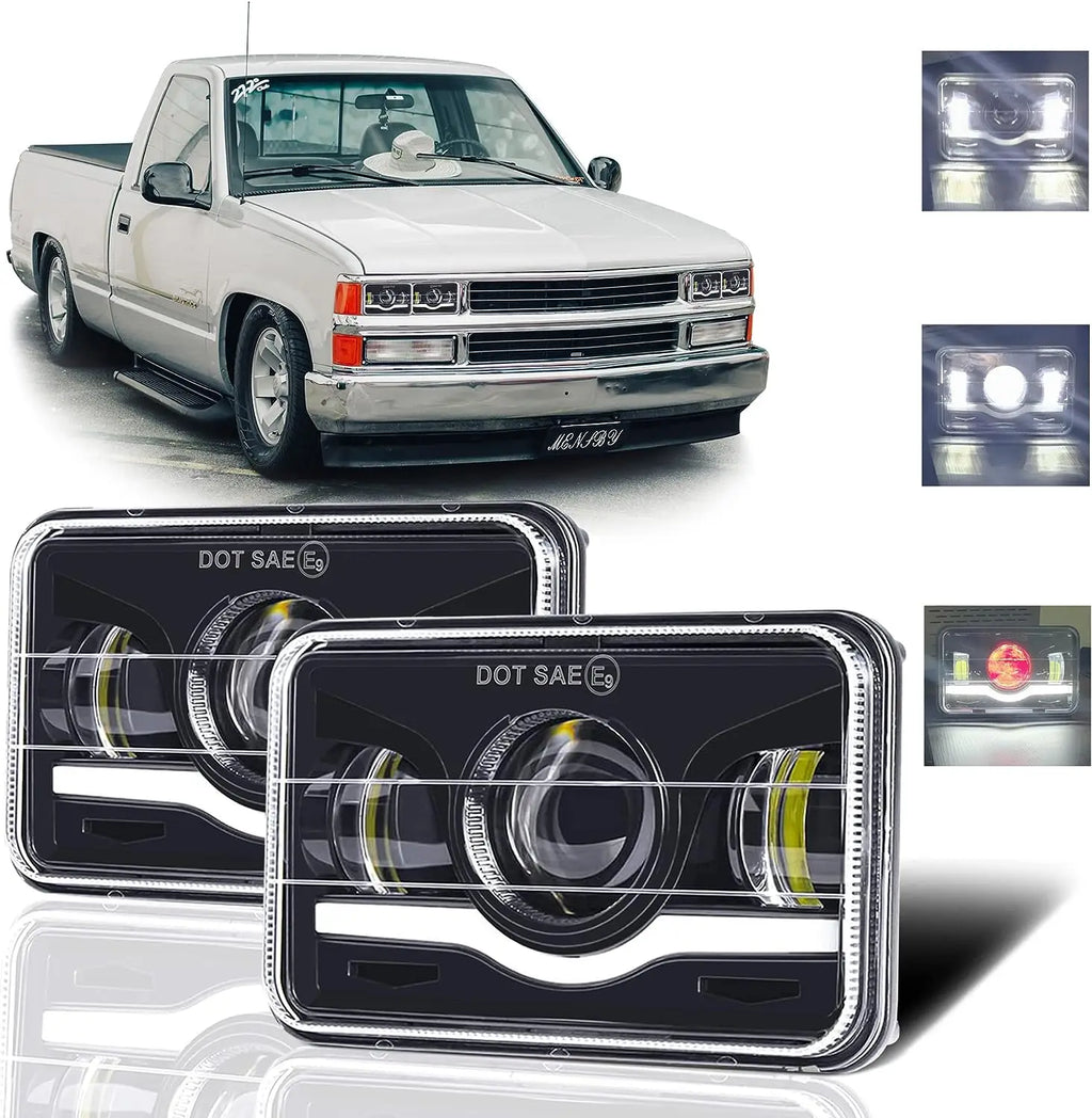 4x6 LED Headlight with White Halo DRL and Amber H4 Plug - 1 PC