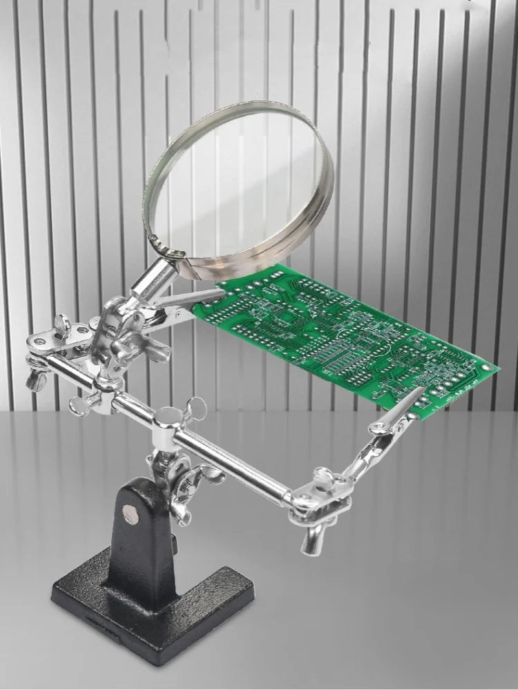 Soldering Iron Station Stand with Magnifying Glass and Third Hand Clamp