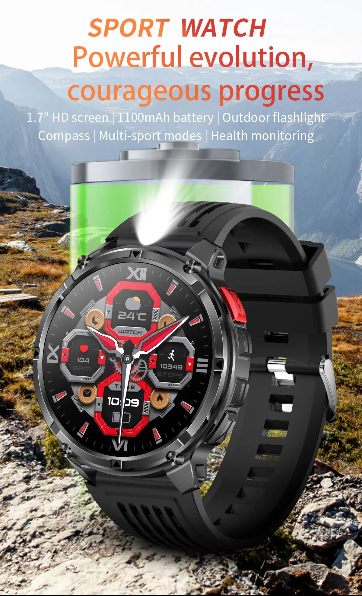 2026 New T-Rex3 Ultra 1100Mah Military Smart Watch Men 1.7"AMOLED GPS Path 5ATM Waterproof Compass LED Flashlight Smartwatch iOS
