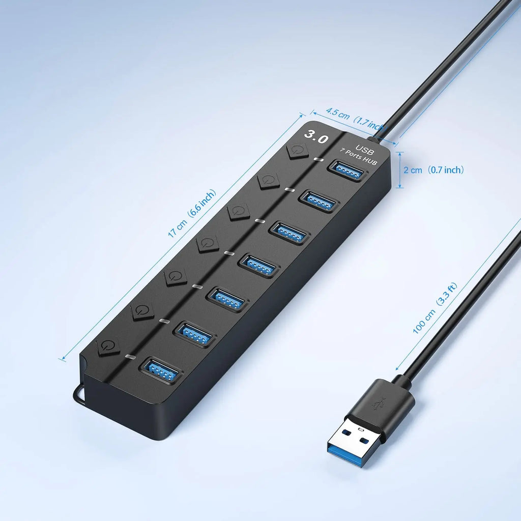 USB 3.0 Hub — 4 & 7 Port Splitter with LED & On/Off Switch