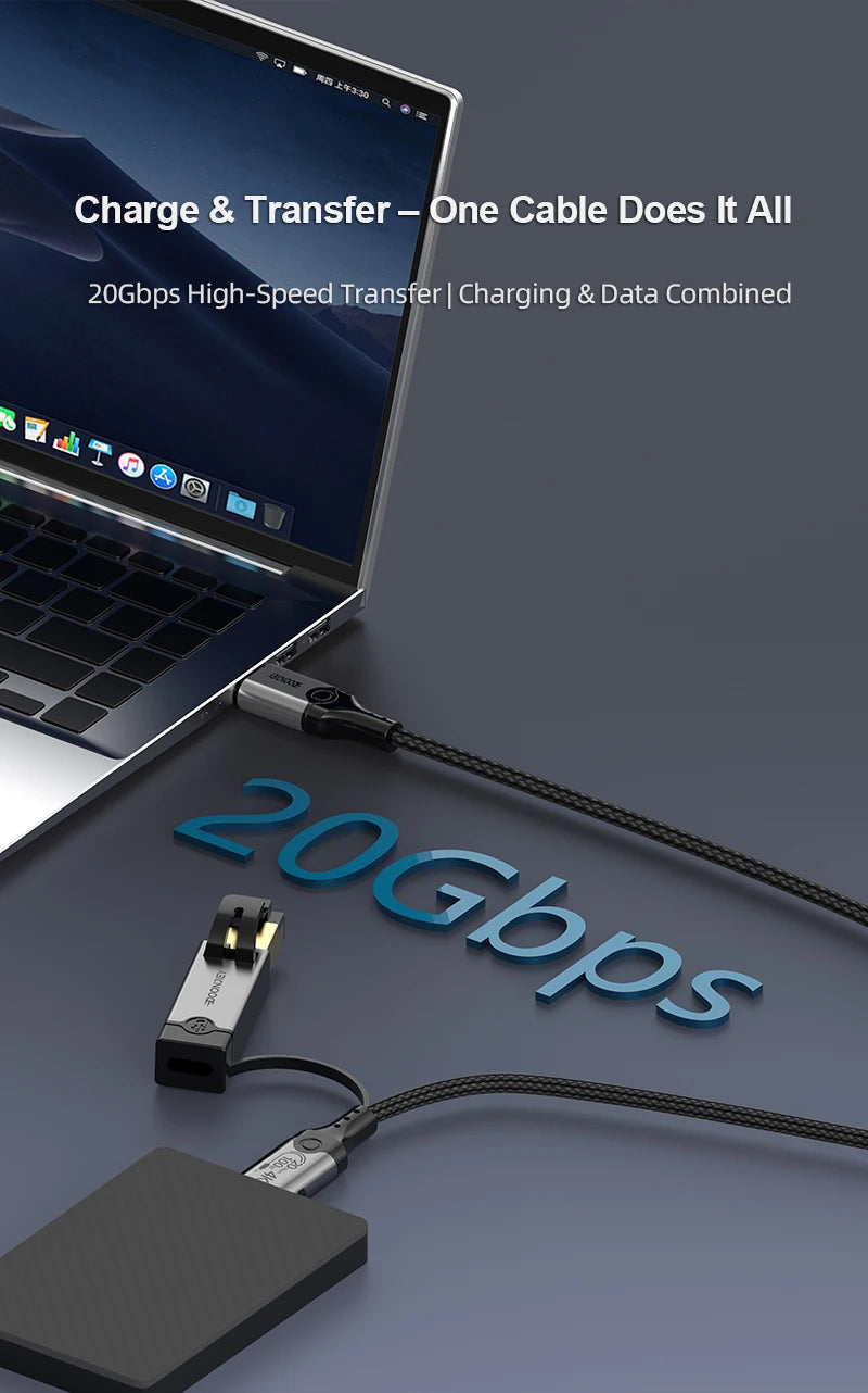 USB C to Gigabit Ethernet Cable 3 in 1 4K@60Hz Video Output 100W PD Fast Charging USB 3.2 20Gbps Transmission for Laptop Phone
