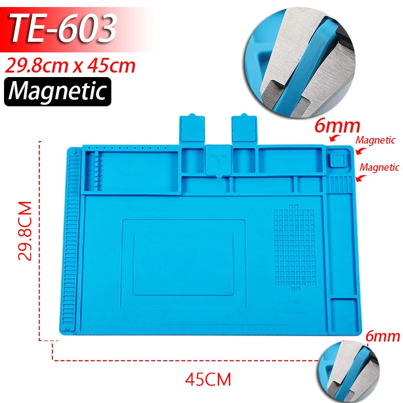 Silicone Soldering Mat - Heat Resistant 932F Anti-Static Magnetic Work Mat