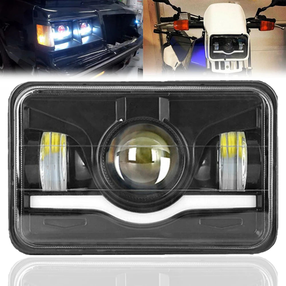 4x6 LED Headlight with White Halo DRL and Amber H4 Plug - 1 PC