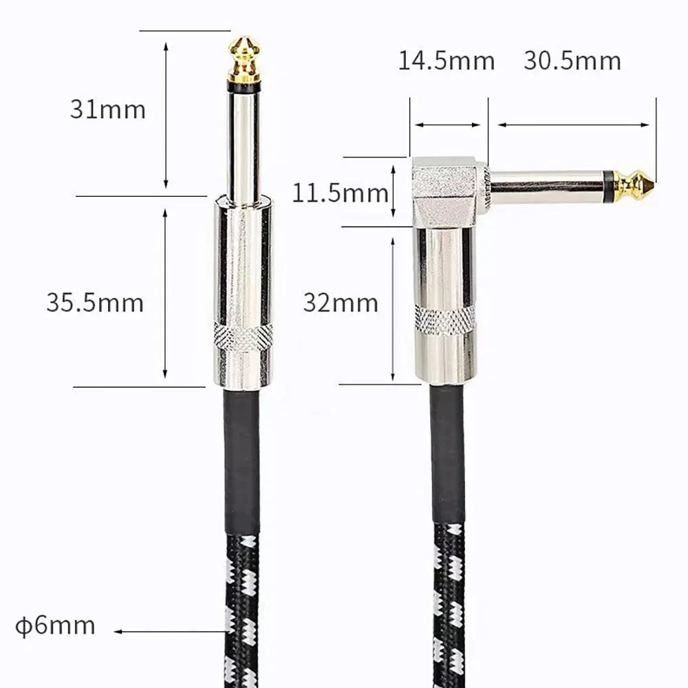 1/4" TRS Guitar Instrument Cable | OFC 95% Braided Shield | Straight & Right-Angle | 1.5m–10m
