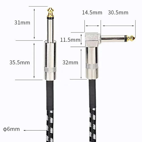1/4" TRS Guitar Instrument Cable | OFC 95% Braided Shield | Straight & Right-Angle | 1.5m–10m