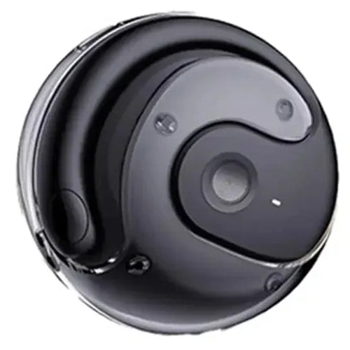 Black electronic device with a circular design on a white background