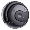 Black electronic device with a circular design on a white background