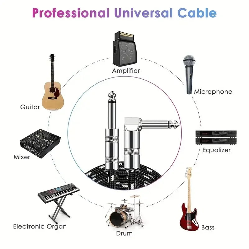1/4" TRS Guitar Instrument Cable | OFC 95% Braided Shield | Straight & Right-Angle | 1.5m–10m