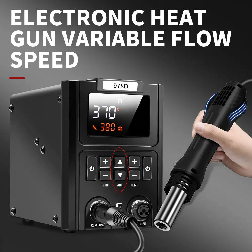 2-in-1 Hot Air Heat Gun and Soldering Iron - SMD Rework Station Dual LED Display