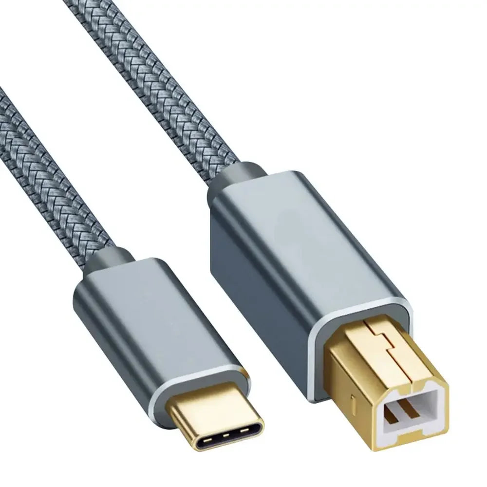 0.5m-3.0m USB C to USB B 2.0 Printer Cable Braided Printer Scanner Laptop Computer High Speed for Epson HP Brother Huawei Xiaomi