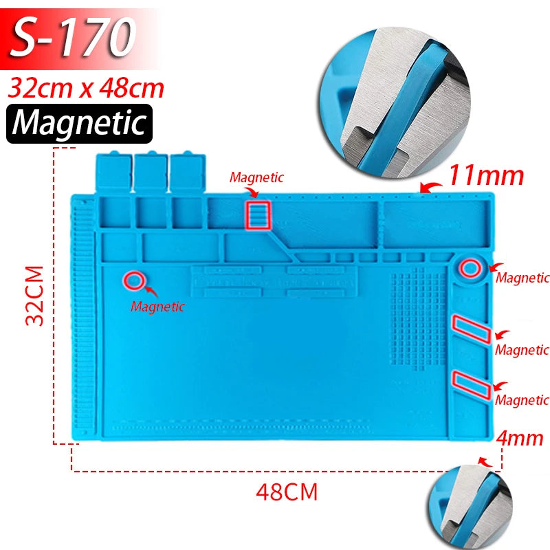 Silicone Soldering Mat - Heat Resistant 932F Anti-Static Magnetic Work Mat