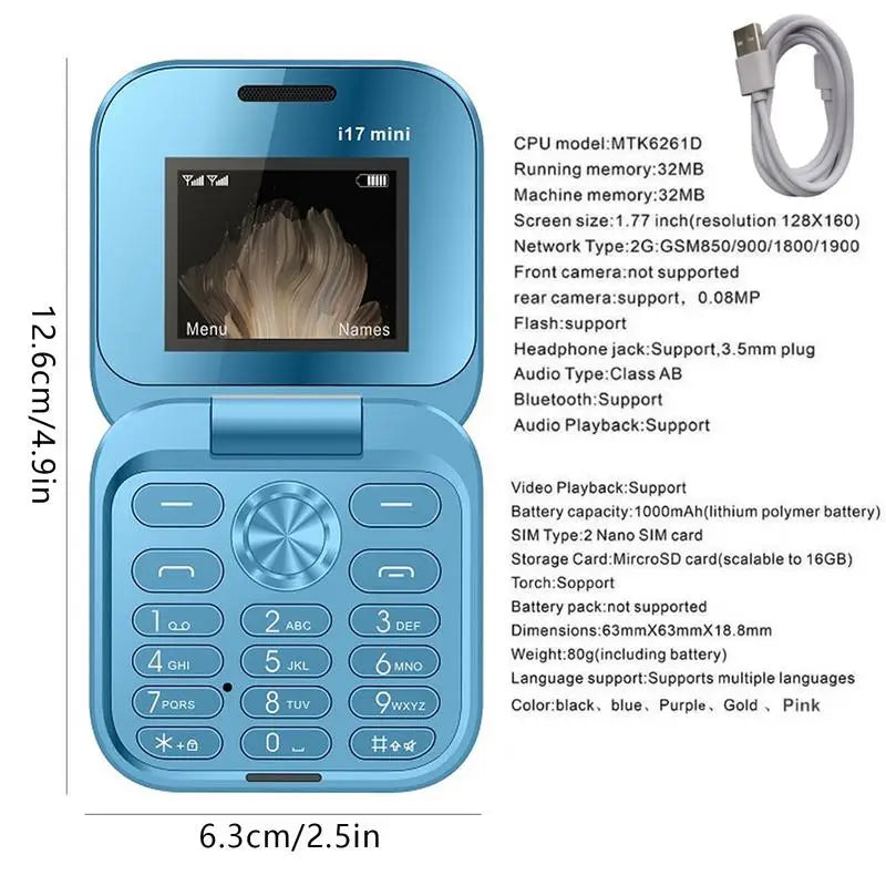Mini Foldable Phone for Seniors | 2G GSM Dual SIM Clamshell Mobile