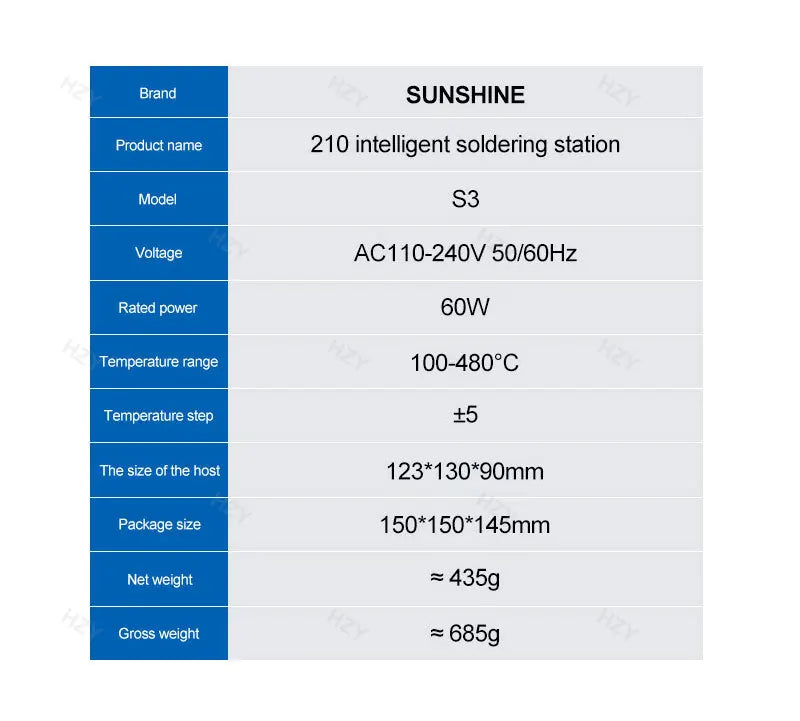 Sunshine S3 60W Soldering Station - Intelligent Temp Control with 210 Tips
