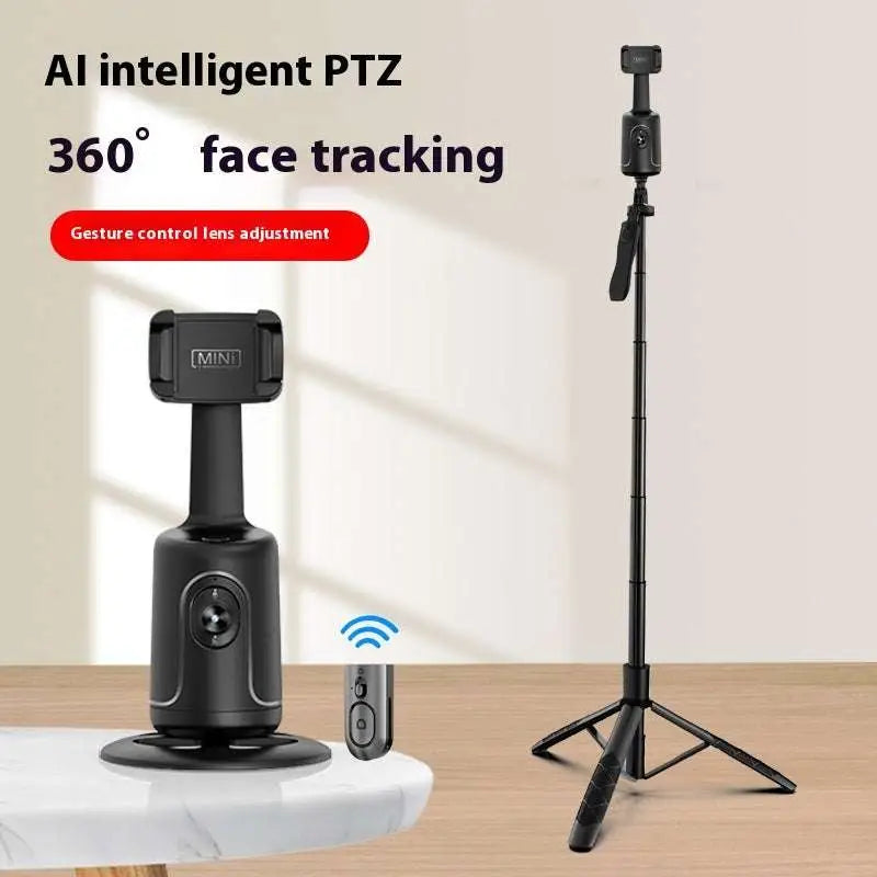 AI intelligent PTZ camera with tripod on a wooden surface