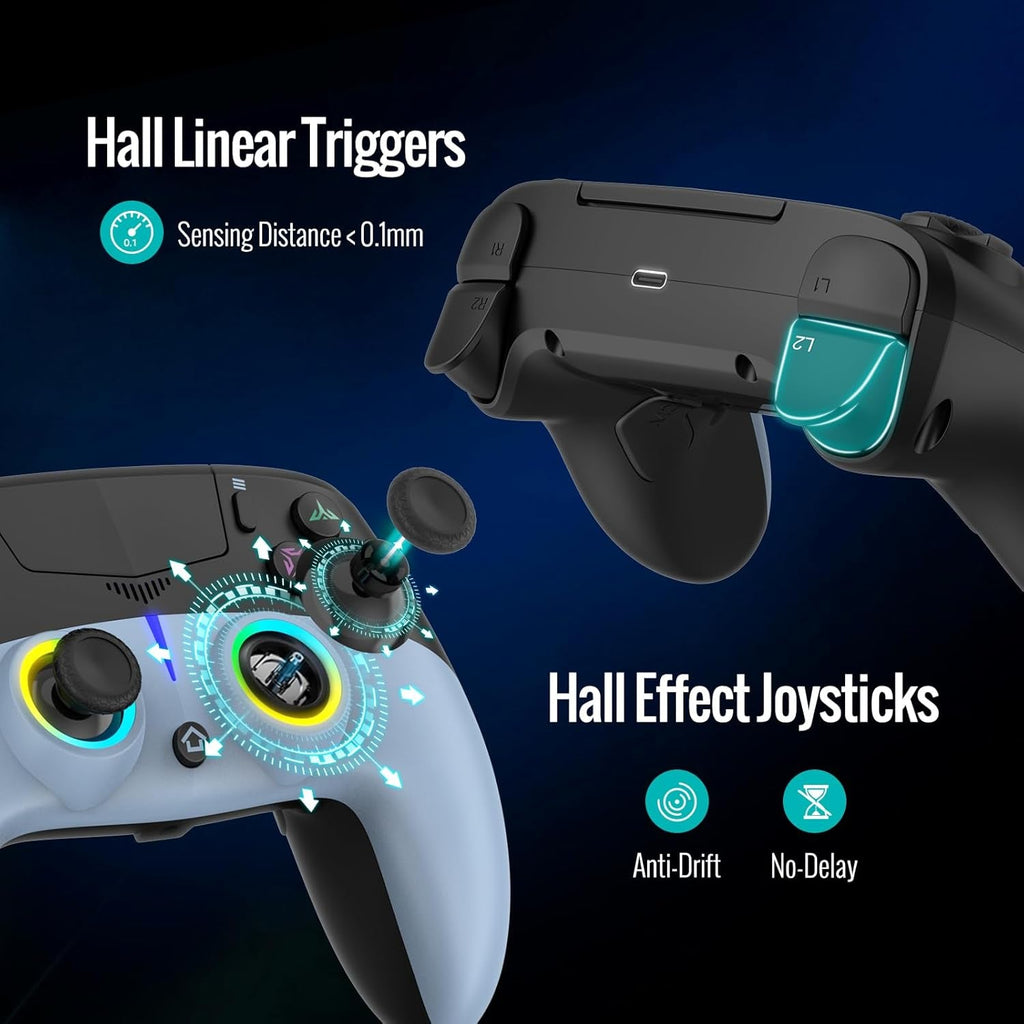 Kabelloser PS5 Controller mit Hall-Effekt-Sticks, RGB-Beleuchtung, Bewegungssteuerung, Dual-Vibration für PC