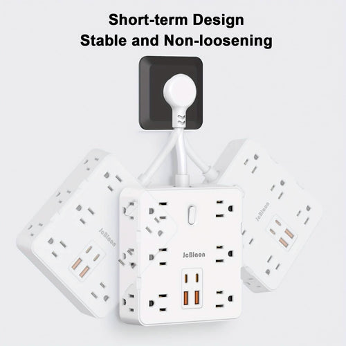 Multiple power outlets with a light bulb icon above them on a white background.