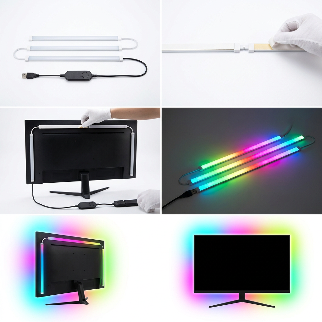 USB RGB LED-Lichtleisten für PC-Monitor, App-gesteuerte Gaming-Hintergrundbeleuchtung mit Musiksynchronisation, 24 bis 34 Zoll Computerbildschirm-LED-Beleuchtung für Gaming-Raum-Dekoration