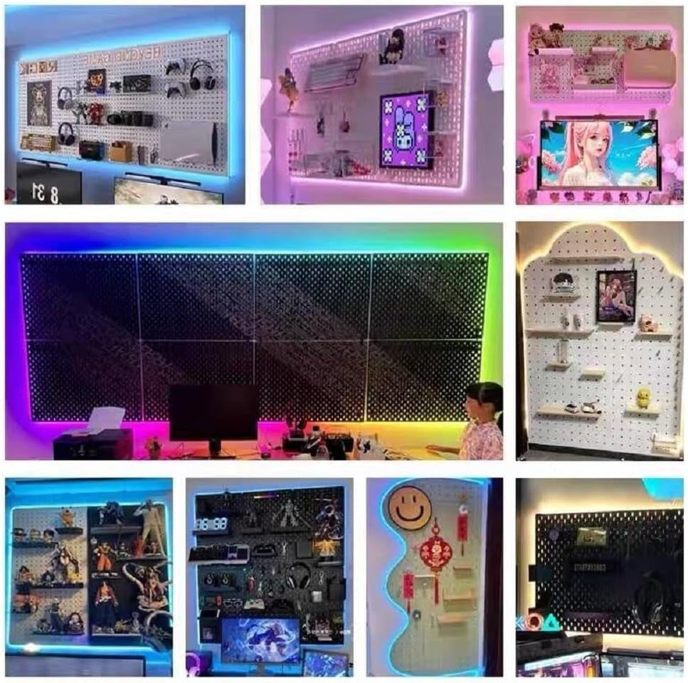 Collage of various room setups with LED lighting and decor.